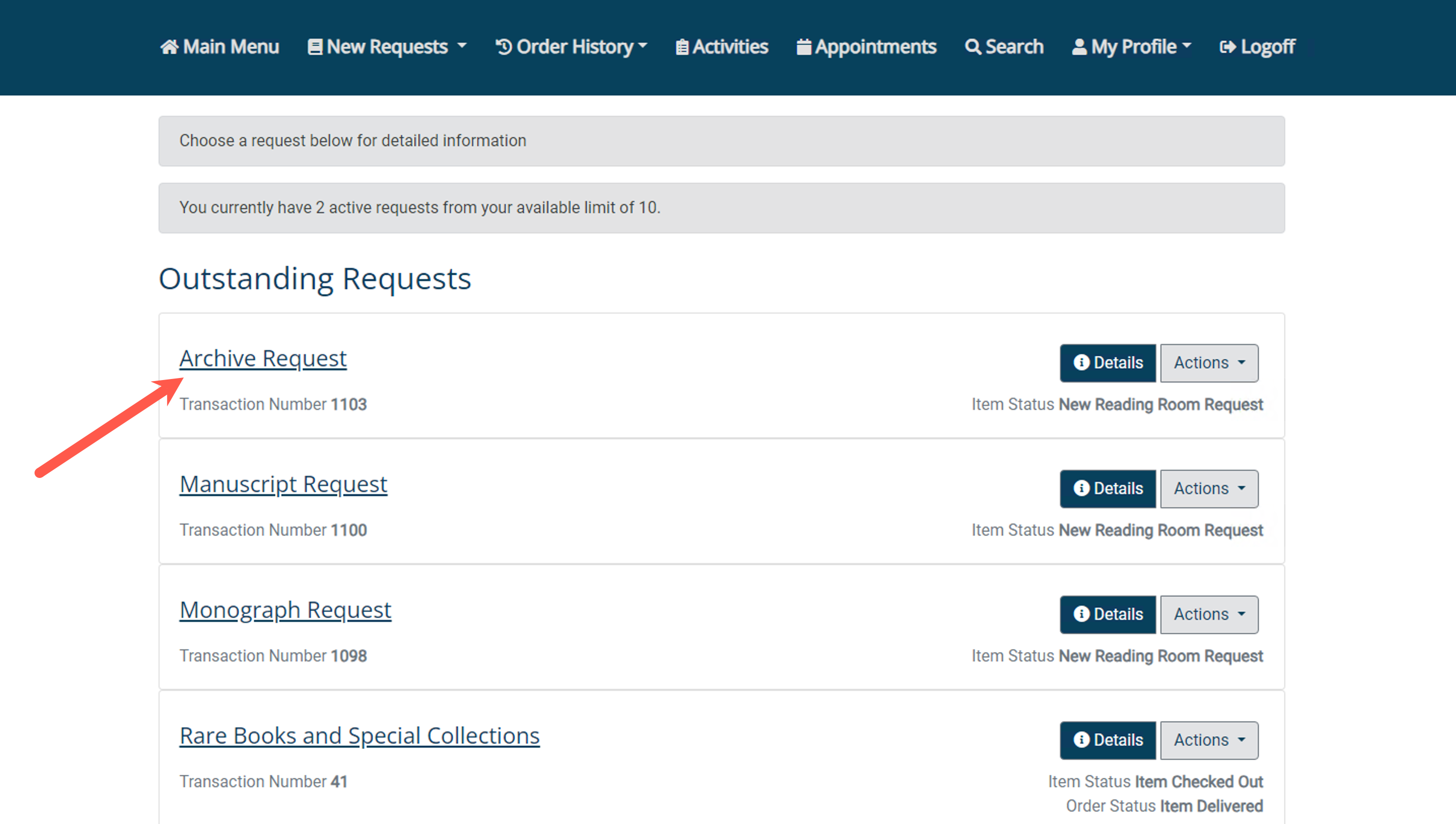 Outstanding Request List